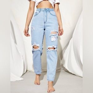 High Waisted Ripped Mom Jeans Light Wash